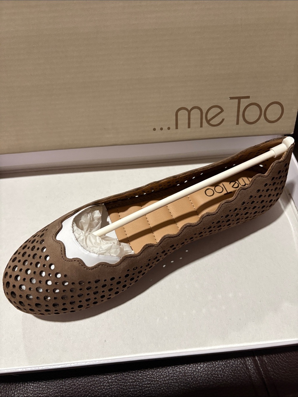 NWB ME TOO Perforated Scalloped Ballet Flat, size 5.5. Material Suede.